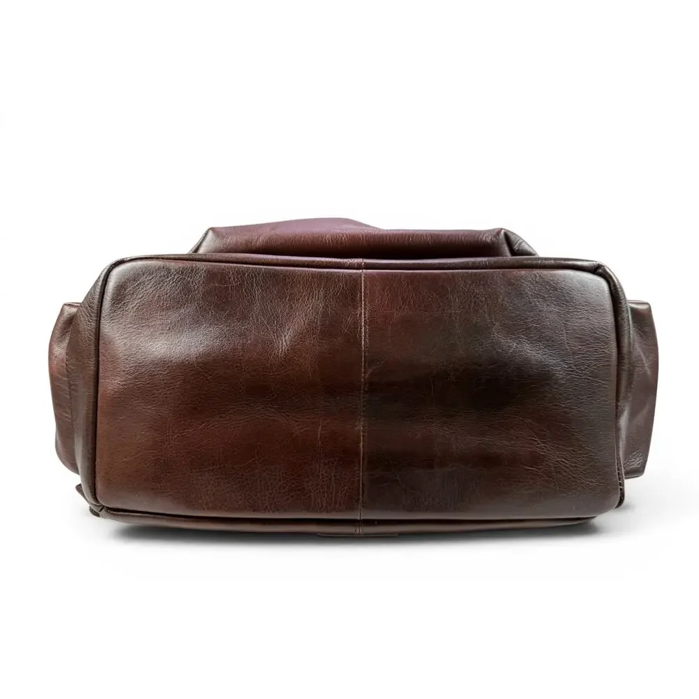 Bosca Leather Backpack Mens Large 40L Laptop Travel Bag Brown Full Grain Utility